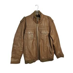 M879) Original Outerwear Leather Tan  Men Fleece Lined Utility Jacket Size XXL